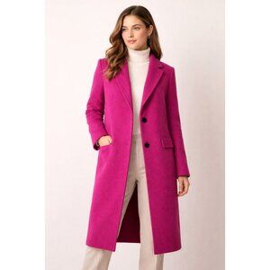 NWOT Loft Women's Pink Coat Jacket Wool Blend longline Size L Barbiecore Rosette